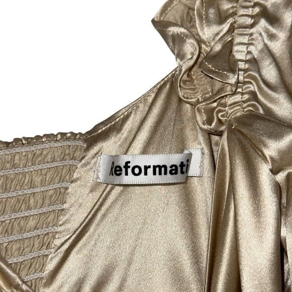 Reformation Champagne Silk Novelia Long Sleeve Mini Dress Womens 6 - Picture 5 of 9